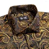 Chemises décontractées pour hommes Hi-tie Black Gold Floral Sleeves courtes Men Social Jacquard Silk Elegant Hawaiian Shirt for Male Oversize Widding Office
