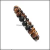 Charm Bracelets Natural Stone For Women Men Handmade 8Mm Yoga Beads Bangle Black Matte Agate Tiger Bracelet Fashion Jewelry B574S F Dhkma