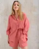 Dames slaapkleding vrouwen katoenen pyjama set zomerkleding negen kwart mouw losse shorts 2 -delige pak solide kleur mode veer