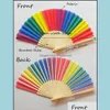 Party Favor Nowy przybycie w stylu chiński kolorf kolorfowanie Rainbow Hand Fan Favours Pamiątki Wedding pamiątki Giveaway dla gościa Rra12738 Drop Deli Otiub