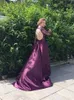 Gorgeous Purple Evening Dresses Long Sleeves Hollow Back Sweep Train Prom Gowns Sheer with Hand made Flower