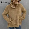 Kadın Hoodies Sweatshirts Miyouj kalınlaşan kazak peluş giyim 2023 Sonbahar Kış Yavurucu Kazak Düz Renk Kadın