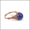 Arts and Crafts Retro Wire Wrap Natural Stone Ball Pierścienie Lapis Lazi Ametysts Tiger Eye Opal Różowy kryształowy pierścień dla kobiet klejnot dhhf9