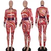 Calças de duas peças femininas Mulheres definem captura de zíper impressão e magra de 2 conjuntos de moda feminina moda casual outono 2023