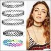 Chokers Stretch tattoo Charking Colar Gothic Punk Grunge Henna Elastic 12 Cores para Moda Mulheres Droga Desenho Jóias de Jóias