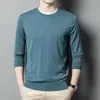 メンズセーターテキスタイルピュアウールセーターメンズ2023薄い丸い首の長い底部のボトムシャツ