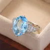 Anneaux de mariage CAOSHI magnifique grand ovale bleu ciel cristal zircone pour les femmes haute qualité bijoux de mode saint valentin cadeau