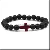 Perlen 9 Farben Natürliche Schwarze Lavasteinperlen Elastisches Kreuz Armband Ätherisches Öl Diffusor Vulkangestein Drop Lieferung Schmuck Brace Otjhd