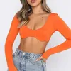 Dames t shirts dames sexy straat stijlvolle crop tops solide kleur low gesneden nek backless lange mouw slanke fit t-shirts clubkleding zomer herfst