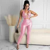 Pantalon deux pièces femme RT Sexy femmes Faux cuir survêtement pièces ensemble débardeur haut court longues jambes fente PU 2