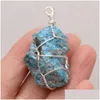 Pendentif Colliers Pierre Naturelle Cristal Bourgeon Irregar Bleu Sier Fil Artisanat Bijoux Makingbricolage Charme Collier Boucle D'oreille Accessoires Drop D Dh3Qp