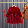 Girl Dresses 2023 Winter Year Kids Clothes Girls Plus Velvet Red Dress Birthday Party Princess Children Shining Vestidos