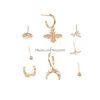 Stud Fashion Jewelry örhängen Set Animal Earring Dragonfly Bee Eye Moon Mtiple Ear Clip 8pcs/Set Drop Delivery DHT6G