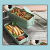 Lunchl￥dor V￤skor Box 3 Grid Wheat St Bento Transparent Lid Food Container f￶r arbete Travel Portable Student Boxes Containrar