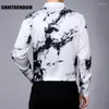 Men's Casual Shirts SHMTRENDOM Men Tie Dye Print Dress Shirt Long Sleeve Male Streetwear Slim Fit Camisas Homme C705