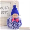 Nyckelringar Slee Doll med Bow Keychains Pompom Keyrings Plush Holder For Women Bag Car Pendant Accessories KeyFob DHS Drop Delivery Je Dhqeh