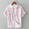 Chemises décontractées pour hommes Été à manches courtes Hommes Coton Chemise à rayures Hommes Style japonais Camisa Masculina Vêtements coréens Harajuku