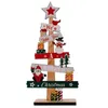 Kerstdecoraties Vintage houten desktopboom Diy Decoratieborden Plaque Classic Santa Claus Snowman