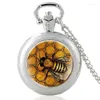 Orologi da tasca creativi The Bees Pattern Cabochon in vetro Orologio al quarzo Gioielli di moda Dichiarazione Collana nera Regalo per le donne