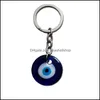 Porte-clés 3 Style Fashion Evil Blue Eye Porte-clés en verre pour femmes hommes Complices de voiture Bonne chance Porte-bonheur Protection Amet Diy Keys Dhusi