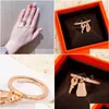 مجموعة Rings Brand Pure 925 Sterling Sier Jewelry for Women Key Lock Rose Gold Wedding Luxury Enguray Engution Drop Drop