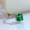 Trouwringen mode 925 Sterling Silver Ring Inbladen High Carbon Green Blue Creat Diamonds Four Prong Engagement Gift