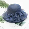 Breda randen hattar kvinnor sol fascinator brud tea party bröllop hatt blommor elegant lady cap sommar strand hat bredbred oliv22