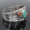 Bangle Vintage Bohemian Fashion Armband för kvinnor Män personlighet turkos växt blad agat smycken öppna justerbara tillbehör gåva