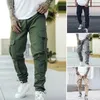 Calça masculina harém simples bolsos laterais grandes de streetwear homens cargo pistas de moletom respirável para namoro