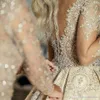 Vintage Champagne Satin Lace Applique Ball Gown Wedding Dress Elegant Long Sleeves Princess Plus Size Saudi Arabic Dubai Bridal Gown