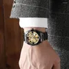 Polshorloges Business Men's Automatic Mechanical Watch roestvrijstalen Gear Hollow Military Gold Clock Male relogio masculino