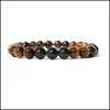 Charm Bracelets Natural Stone For Women Men Handmade 8Mm Yoga Beads Bangle Black Matte Agate Tiger Bracelet Fashion Jewelry B574S F Dhkma