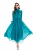 Women's Runway Dresses Lace Up Collar Long Sleeves Elegant High Street Dress with Sashes Vestidos