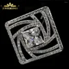 Brooches Designer Art Deco Opens Micro Pave Square Silver Tone Clear CZ Shaped Pins Geometrical Unisex Jewelry