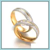 Anillos de pareja Moda 612 Anillo de oro de acero de titanio Diseño esmerilado Boda Hombres Mujeres Compromiso Joyería Regalo 6Mm Entrega de gota Ot2C7