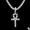 Pendentif Colliers Égyptien Ankh Clé De Vie Hommes Glacé Bling Cristal Croix Or Sier Tennis Chaîne Pour Femmes Rappeur Hip Hop Jewelr Otyks