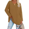 Women's T-skjortor Vintage Kvinnor Solid Color Long Sleeve Tees 2023 Spring Autumn Fashion V-Neck Basic T-Shirt Ladies Casual Loose Pullover