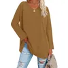 Magliette da donna Vintage T-shirt a maniche lunghe tinta unita da donna 2023 Primavera Autunno Moda T-shirt basic con scollo a V Ladies Casual Pullover allentato