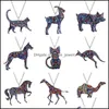 Pendentif Colliers Colorf Double Face Acrylique Impression Chat Chien Dragon Cheval Chameau Collier Pour Femmes Costume Chandail Chaîne À La Main A Otlyl