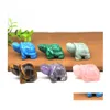 Arts et artisanat 1.5 Statue de tortue en pierre naturelle Guérison Cristal Quartz Sculpté à la main Figurine de tortue de mer Reiki Gem Fengshui Home Dec Dhj0O