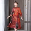 Casual Dresses 2023 Spring And Autumn Dress Women's Temperament Relaxed Cheongsam Fashion Stand Collar 3/4 Sleeves Retro Printed