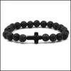 Beaded 9Colors Natural Black Lava Stone Beads Elastic Cross Bracelet Essential Oil Diffuser Volcanic Rock Drop Delivery Jewelry Brace Otjhd