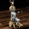 Pendant Necklaces Beautiful Vintage Goldfish Mount Bodhisattva Buddha Statue Necklace Men Women Buddhist Amulet Religious Jewelry Gift