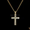 Pendant Necklaces Mens Iced Out Cross For Women Hip Hop Bling Crystal Crucifix Gold Sier Chains Rapper Hiphop Jewelry Gift Drop Deli Ot46D