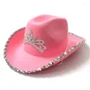 Basker västra cowboy mössor rosa cowgirl hatt för kvinnor tjej tiara semester kostym fest fjäder kant fedora mössa
