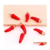 Charms 10Pcs 17X5Mm Alloy Enamel Drop Oil Red Chilli Vegetable Home Golden Pendant Findings For Diy Necklace Accessories Making Deli Dh39W