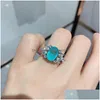 Cluster Ringe Charms Sterling 925 Silber 8x12mm Paraiba Turmalin Smaragd Edelstein für Frauen High Carbon Diamant Feinschmuck Tropfen de Dhhq3