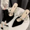 Sandals Black Apricot Women Pointed Toe Slides Summer Mules Sexy 2023 High Heel Ladies Shoes Zapatillas Mujer Casa 34-39