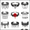 Colliers gothiques noirs perlés fleurs sexy dentelle cou collier ras du cou vintage gland chaîne femmes punk Halloween bijoux drop livraison n otn1s