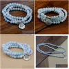 Beaded Strand Blue Stone Beads Armband för kvinnor 108 Buddha Armbandsmycken med Lotus Pendant Vintage Yogi Mtilayer Men Drop Deli Dhdvx